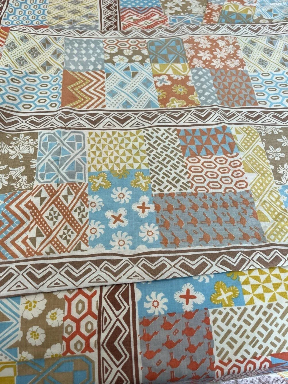 VTG Martex King Flat Sheet Bakuba Geometric Patchwork Stranger Things